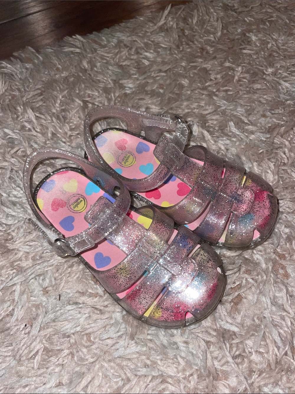 wonder nation Sparkle Jelly Sandals in Pink with Heart Footbed